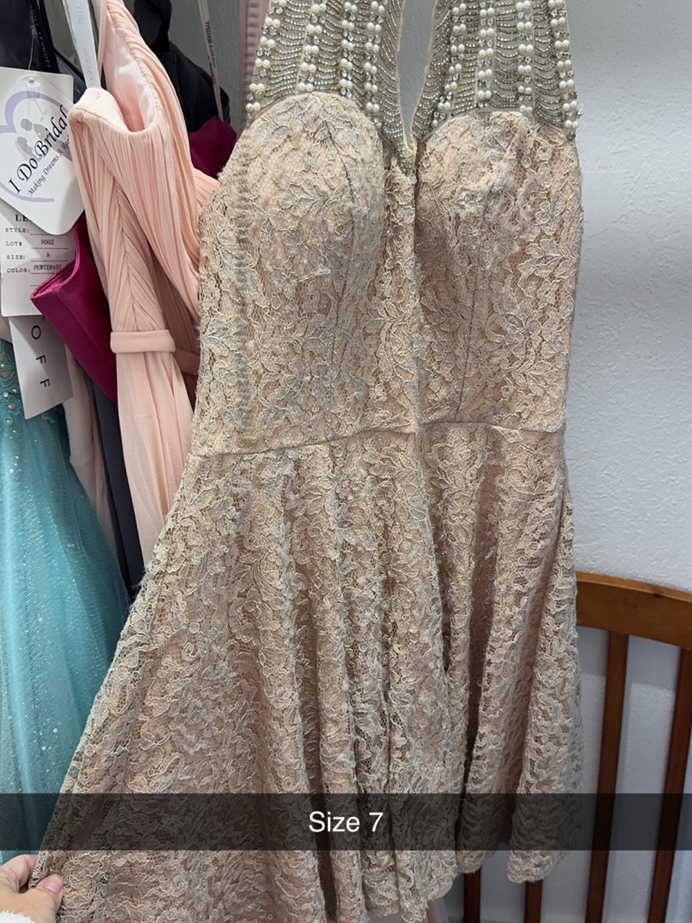 Cream ball gown above knee dress wedding or dance